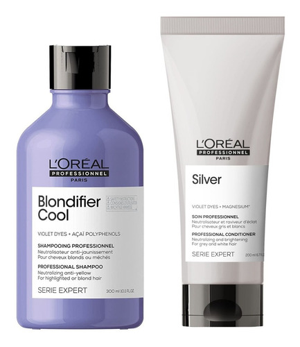 Imagen 1 de 3 de Kit Matizador Shampoo Blondifier Cool Y Acond Silver Loreal