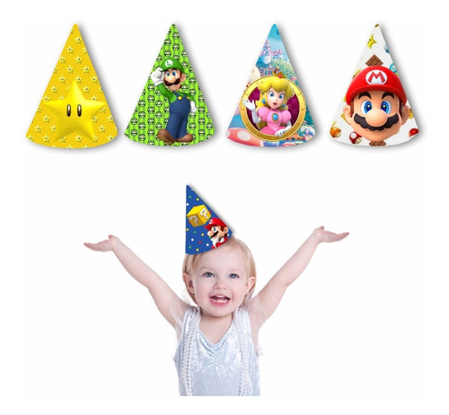  Gorros Conos Super Mario Bros Cumpleaños Pack X5