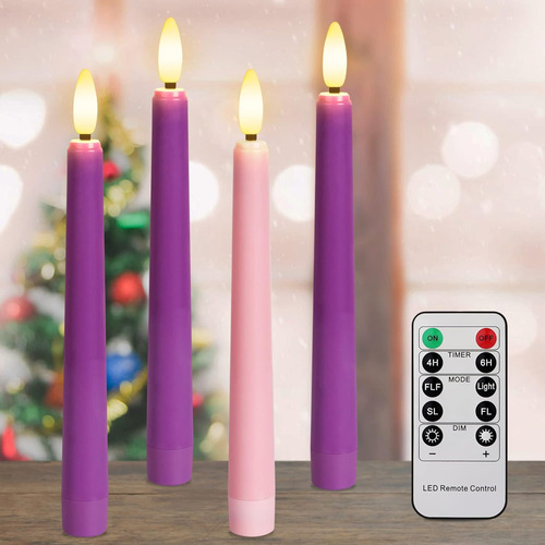 Velas De Adviento Sin Llama, Color Morado Y Rosa, 8 Pulgadas