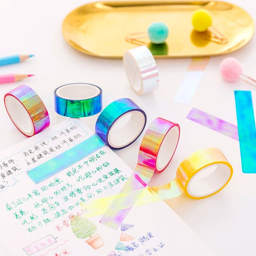Imagen 2 de 5 de Cinta Adhesiva Washi Tape Holografica X3 1,5cx3m 4800 Talbot