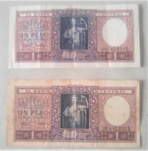 2 Billetes Antiguos De 1 Peso Serie  D 