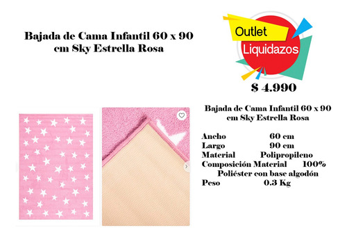 Bajada De Cama Infantil 60 X 90 Cm Sky Estrella Rosa