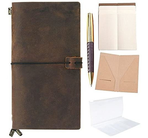 Diario De Cuero Rellenable Cuaderno De Viajeros Recargable P