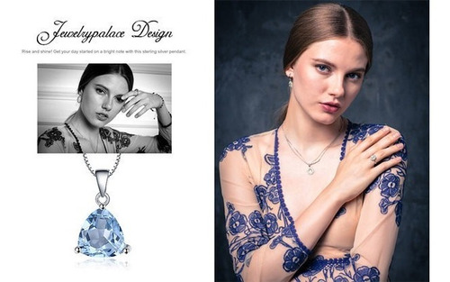 Imagen 6 de 10 de Collar Azul Topacio Plata 925 Mujer + Cadena + Caja Fina