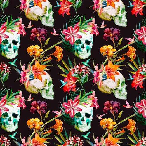 Vinil Tapiz Decorativo Calaveras México Flores Autoadherible Color Negro