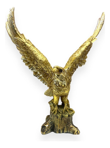 Enfeite Decorativo Águia Dourada Asas Abertas De Resina 28cm Cor Dourado-escuro