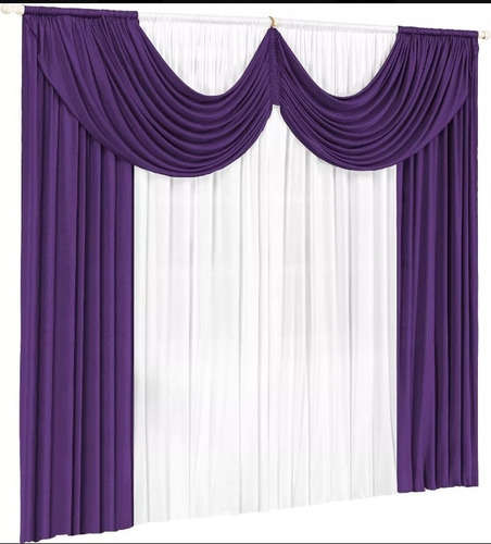 Cortina Sala Quarto Bandô 2,00 X 1,70 Nao Blecaute Cor Roxo/branco