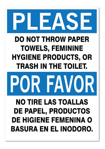 Please: Do Not Throw Paper Or Trash In Wc Cartel Bilingüe 5 