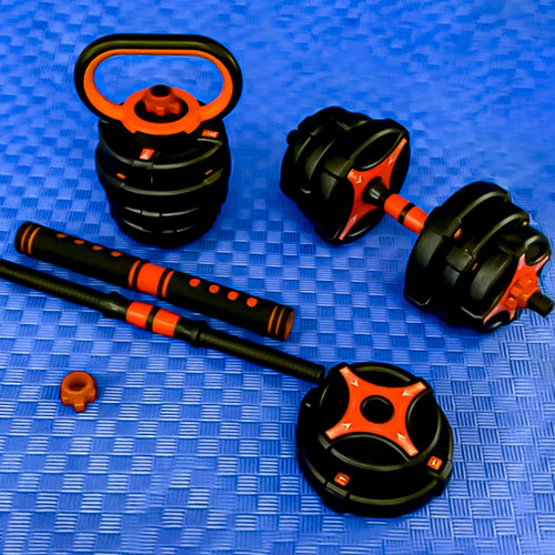 Set Mancuernas Profesional 40kg Kettlebell Barra Marca Boomfit Modelo 402bf 4 Discos De 2kg 12 Discos De 2.50kg 2 Barras Con Agarre Texturizado 5 Seguros 1 Barra Extensora 2 Mangos Kettlebell Y 1 Base