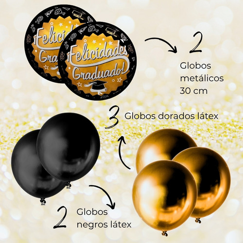 Decoración Globos Graduación Regalo Graduado Kit 7 Pz 30 Cm Dorado Felicidades Graduado 1 Pack 7 Globos
