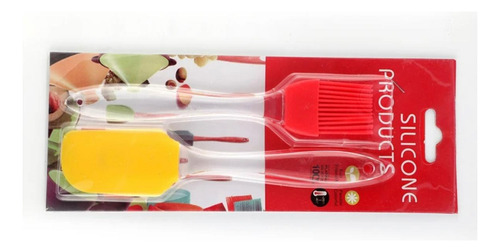 2 Pz Espatula Y Brocha Silicona Con Mango De Plastico