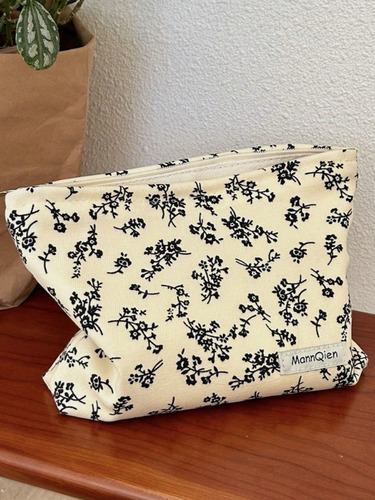 Bolsa De Maquillaje De Flores Secas De Pana Para Mujer, Bols