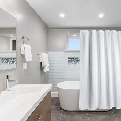 Imagen 4 de 9 de Cortina Baño Poliéster 182x182cm Argolla Acero Inoxidable