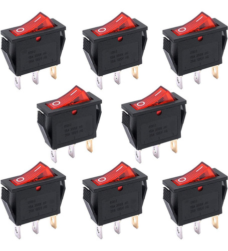 8pcs Ac 250v 15a 125v 20a Luz Roja Iluminada En Off Spo...