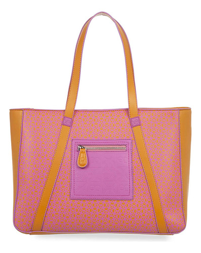 Bolsa Cloe Para Mujer Tote Rubber Monograma Asas Reforzadas Color Naranja