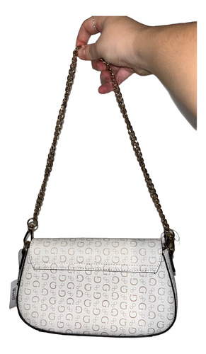 Cartera Guess Original Citrus Grove Mini Blanca Dama Blanco Monograma Dorado Blanco Con Detalles Dorados