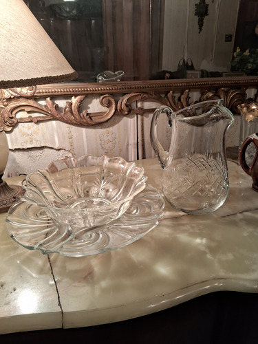 Vajilla De Cristal Antiguo 17 Piezas - Elegancia Vintage Azul Claro Floreado