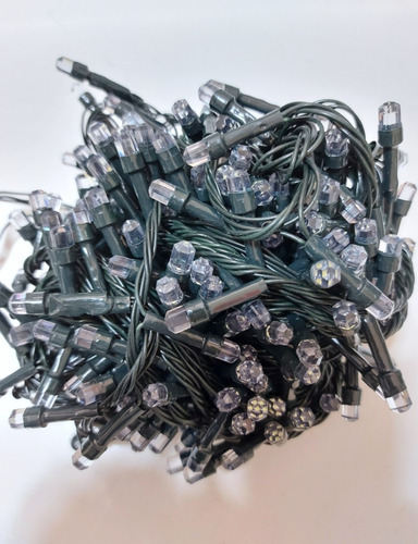 Imagen 5 de 5 de Serie Navideña 300 Luces Led Foco Diamante Blanco Cable Verd