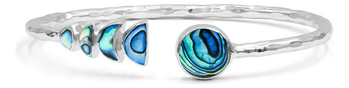 Brazalete Con Concha De Abulón En Fase Lunar En Plata De Ley Color Azul Diámetro 17.7 Cm Largo 17.7 Cm