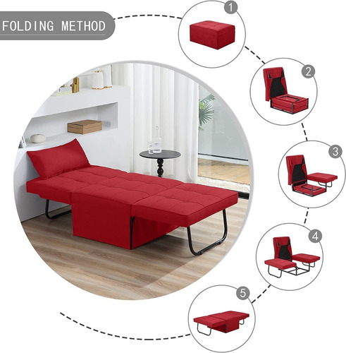 Sofa Cama Plegable 4 En 1 Respaldo Ajust Color Rojo Bigsyy