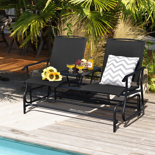 Silla Mecedora P/2 Personas C/mesa; Negro; Tangkula