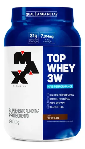 Top Whey Protein 3w 900g Whey Concetrado Max Titanium Sabor Chocolate