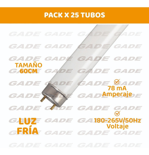 Imagen 4 de 8 de Pack X 25 Tubo Led 9w Jieli Blanco Frio = 18w 60cm