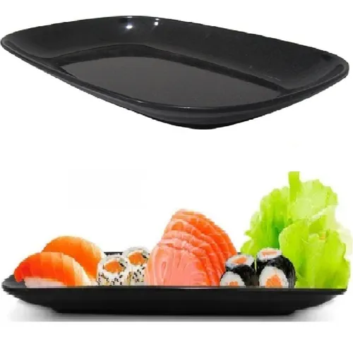 comprar 6 Travessas Em Melamina 20cm Para Sushi Prato Oriental Preto