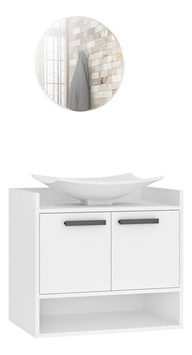 Mueble De Baño Con Bacha Lavamanos Y Espejo - Blanco Ad Cantidad De Agujeros Para Grifería Sin Agujeros