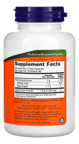 Pectina De Maçã 700mg Now Foods 120 Cáps Importado