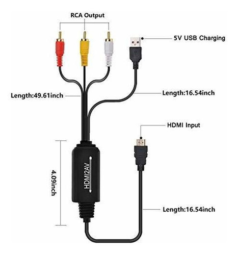 Imagen 2 de 6 de Convertidor De Hdmi A Rca, Cable De Hdmi A Rca, Cable