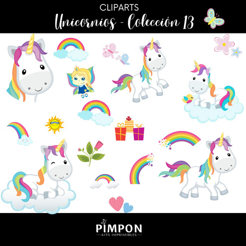 Kit Digital Cliparts + Fondos - Unicornio Coleccion 13
