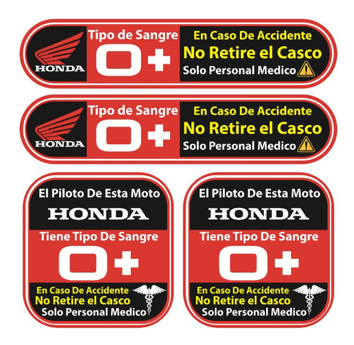 Sticker Reflejante Tipo Sanguineo P/ Pilotos De Moto Honda