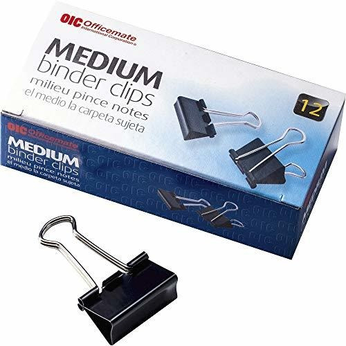 Clips - Officemate Medium Binder Clips, Black, 12 Boxes Of 1