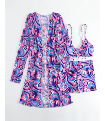 Nm Conjunto De Traje De Baño De Playa Hawaiano De 3 Piezas