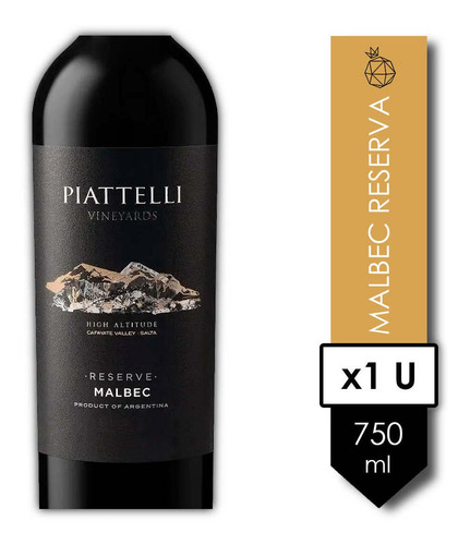 Imagen 2 de 10 de Piattelli Reserva Cafayate Malbec . 750ml - Tomate Algo® -