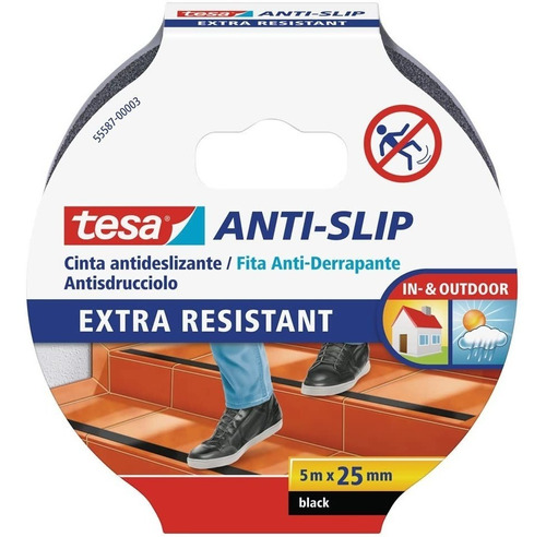 Tesa Cinta Antideslizante 5m X 25 Mm Pisos Escaleras Negra