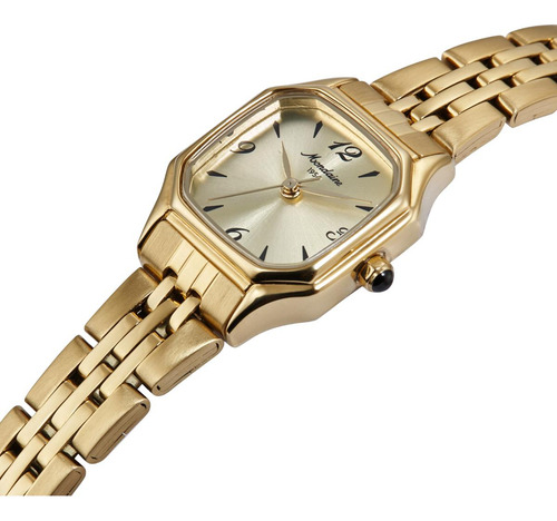 Relogio Mondaine Feminino Social Quadrado Pequeno 70 Anos Correia Dourado Bisel Dourado Fundo Dourado