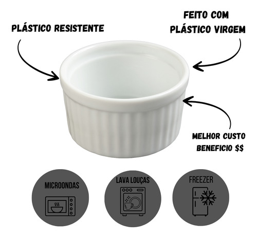 100 Ramekin Plástico Bem Resistente 50 Ml Dorama Mesa Posta