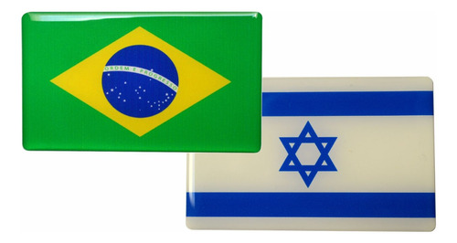03 Adesivos Bandeiras Brasil E Israel Resina Resinada, Carro