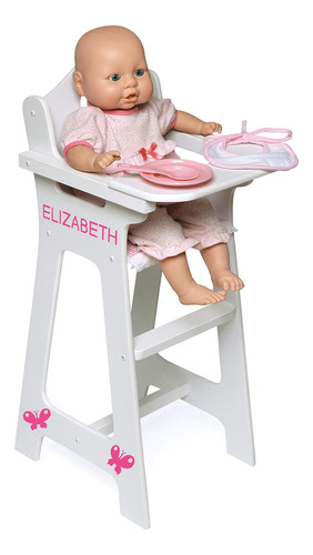 Silla Alta Para Muñeca Con Plato, Babero Y Cuchara