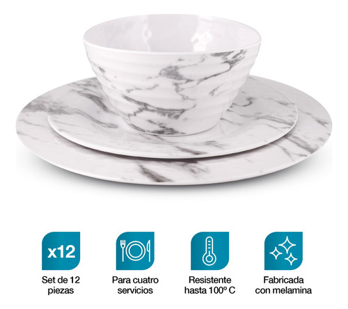 & Conjunto De Louça Moderno De Melamina Para 4 Pessoas (12