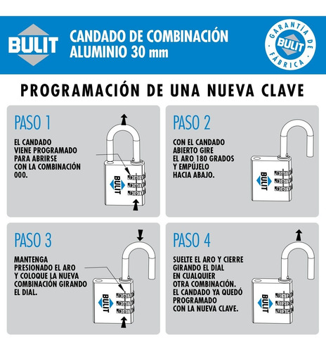 Imagen 3 de 4 de Candado Bulit De Aleación Aluminio De Combinación 30mm