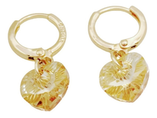 Aretes Mujer Corazón Swarovski Oro Laminado 18k Huggies Moda