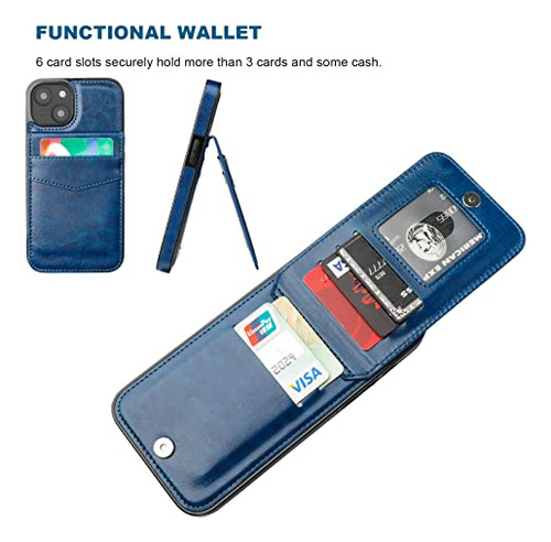 Funda Cartera Para iPhone 14 Plus Azul 6.7 PuLG Piel