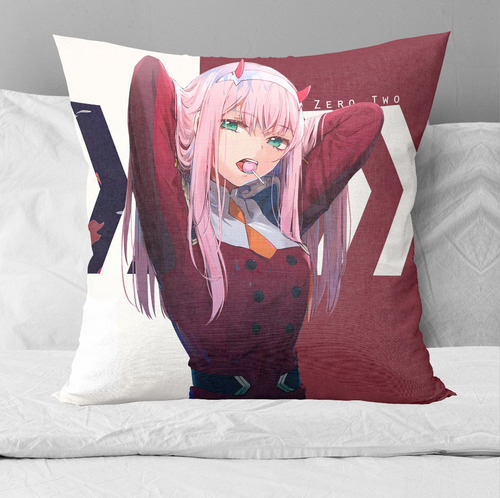 Cojín Zero Two Anime 40x40 Premium Relleno Respaldo Negro