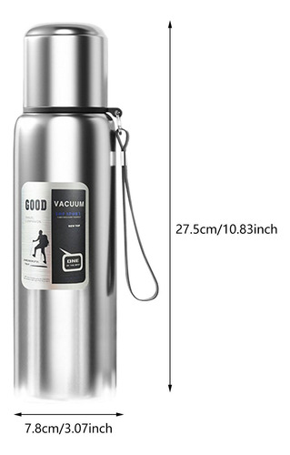Botella De Agua Aislada, Taza Térmica, 800 Ml Plateado