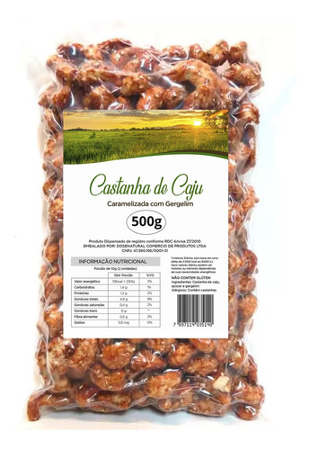 Castanha De Caju Caramelizada Com Gergelim 500g Premium