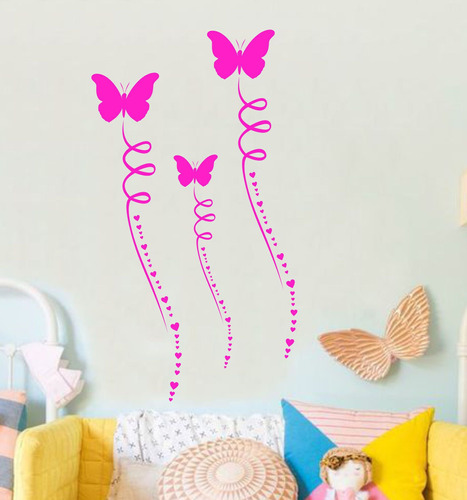 Vinilo Decorativo Infantil Mariposas Volando Con Corazones 