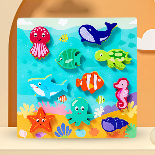 Peg Puzzle Juguete Montessori De Madera Rompecabezas Mar